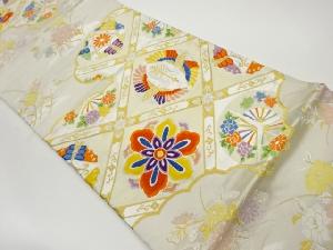 格天井に花々・華文・蝶・鶴模様織出し袋帯